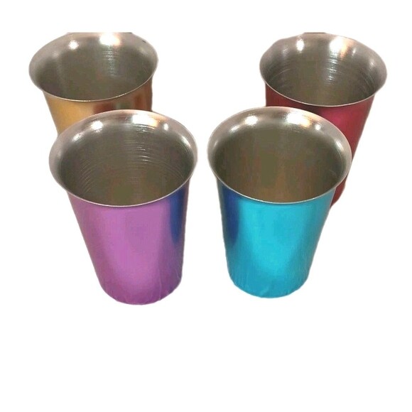 Vintage Jewel Tone Aluminum Cups 4 In the Set Mid-century 5 inches Tall - Picture 2 of 10